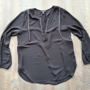 J. Crew Flowy Blouse Tassle Detail Black Size 6